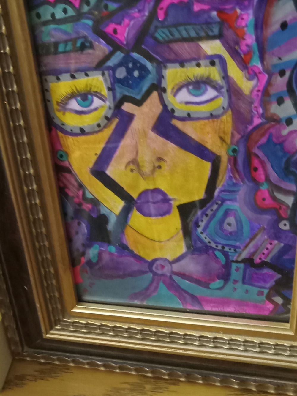 Hand-Painted Abstract Portrait Wall Art - Yellow & Purple